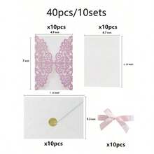 20pcs/5 Sets, 40pcs/10 Sets, Wedding Invitations (Including Cover + Blank Inner Card + Bow + White Envelope + Gold Envelope Sticker), DIY Glitter Paper Wedding Invitations, Greeting Cards, Holiday Birthday Cards, Christmas Cards, Invitations. - Multicolor - View 45