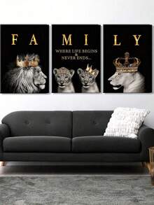 3pcs Modern Abstract Lion Family Inspirational Quote Canvas Wall Art, Suitable For Living Room Decor, Room Home Decor Aesthetic Canvas Wall Art Poster, Optional Frame, Bedroom Wall Decoration Ornament - Multicolor - View 1