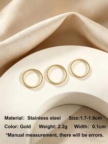 3PS Stainless Steel Women's Stackable Twisted Plain Ring Fashion Personalized Ring Set - Gold - View 2
