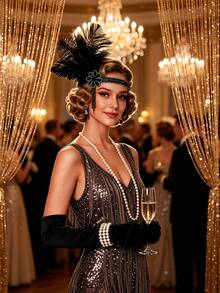 1pc 1920s Flapper Headpiece Feather Headband Accessory Roaring Headpieces Great Gatsby Headpiece - A - View 1