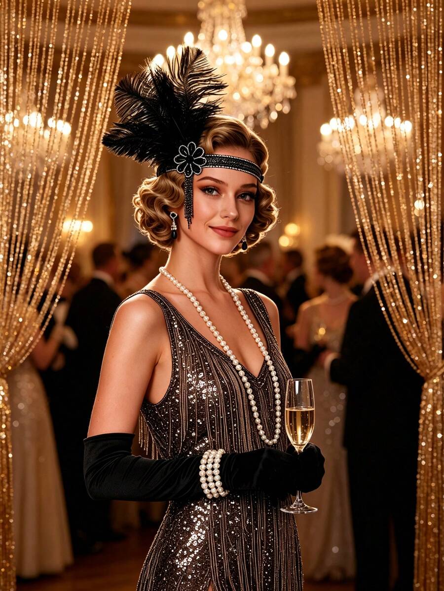 1pc 1920s Flapper Headpiece Feather Headband Accessory Roaring Headpieces Great Gatsby Headpiece - A - View 1