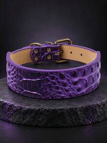 Pet Dog Wide Collar, Crocodile Embossed Wide Neck Collar, Bronze Metal Buckle And D-Ring Design, Adjustable For Medium And Large Dogs Daily Wear And Walking, Purple/Grey/Brown, L-3XL - Multicolor - View 17