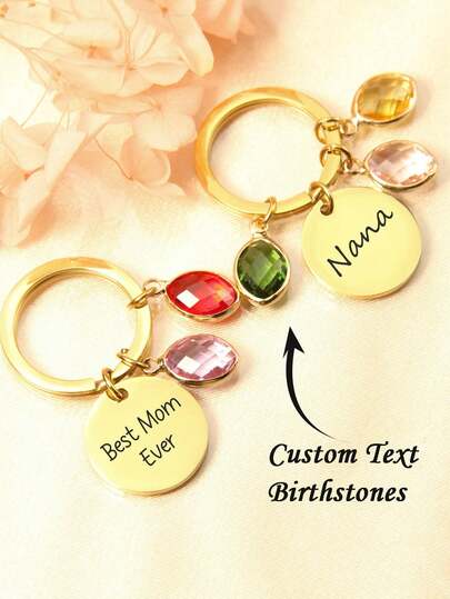 Personalized Keychain With Birthstone, Keychain As Mom Birthday Gift, Personalized Mother's Day Gift, Mom Keychain For Her, Romantic Customized Birthstone Round Pendant Keychain, Bag Charm, Women's Car Accessory, Personalized Item