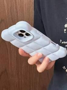 純色磨砂 3D 方形氣泡手機殼，柔軟矽膠防震防摔緩衝保護殼，防指紋防滑手機殼，適用於 iPhone 13 14 15 16 17, 18, Pro, Pro Max - 淺藍色 - 查看 3