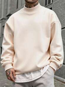 Men's Solid Color Stand Collar Casual Versatile Daily Wear Long Sleeve Sweatshirt - Beige - View 4