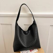 Men's Woven Texture Tote Bag, Large Capacity Minimalist Commuter Shoulder Bag, Casual Vintage Soft Leather Handbag For Daily Travel - Multicolor - View 6