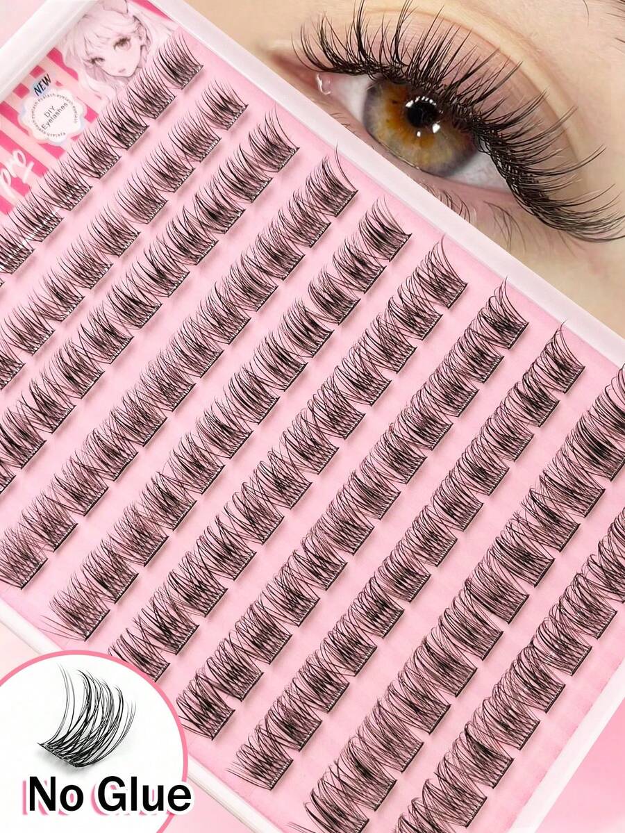 120pcs D Curl Self-Adhesive Cluster Lashes 8-16mm DIY Eyelash Extension Cluster Lashes Natural Soft Cat Eye Glue-Free Cluster False Eyelashes Angel Lashes For Daily Life, Wedding, Dating, Party - D - View 1
