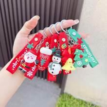 2PCS Creative Christmas Keychain - 3D Cartoon Pendant Santa Claus Snowman Reindeer Gift Doll Machine Gift Keychain - A - View 3