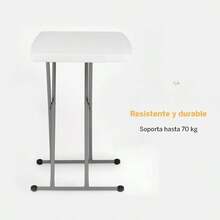 Mesa Plegable Multiusos 76 x 49 cm con Altura Ajustable en 8 Niveles, Mesa Portátil Resistente para Jardín, Hogar, Lavandería, Estudio, Interior y Exterior - Blanco - Ver 2