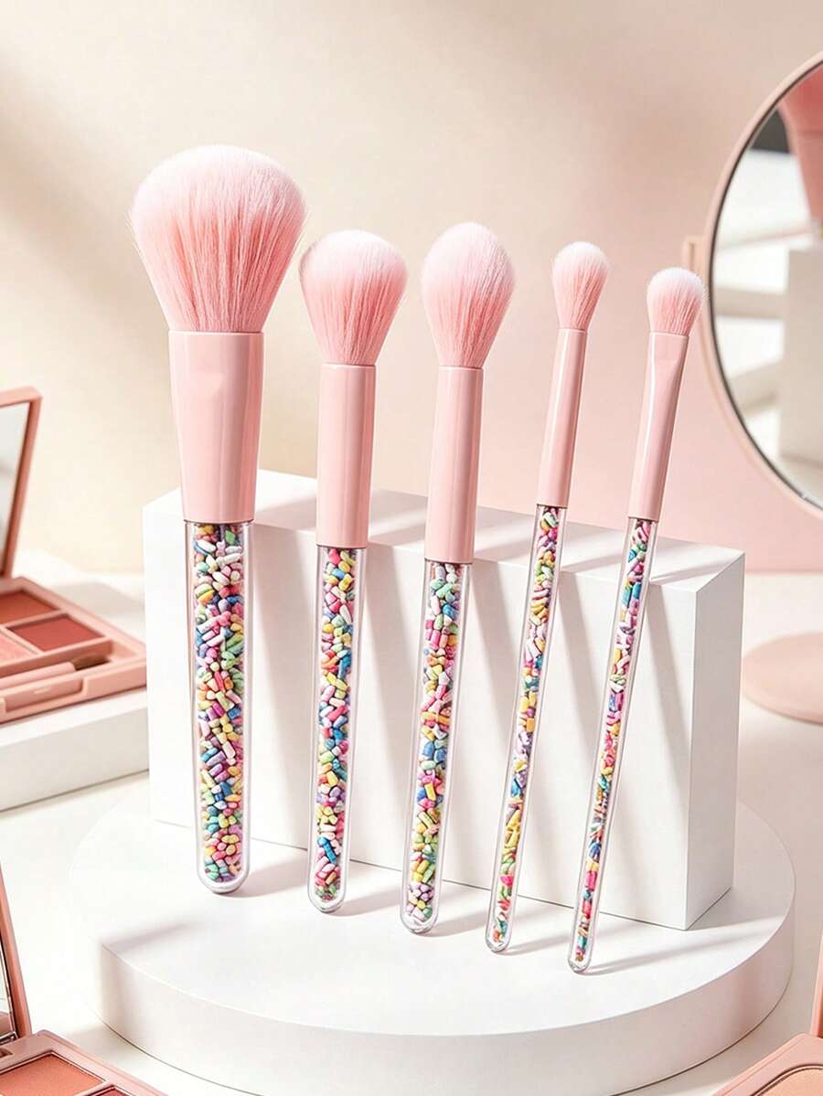 1 Set Kuas Makeup Warna Permen Lucu, Gagang Transparan dengan Manik-Manik Warna-warni, Bulu Lembut dan Halus, Kuas Makeup Multifungsi, Perlengkapan Perjalanan, Cocok untuk Meja Rias dan Makeup Saat Bepergian