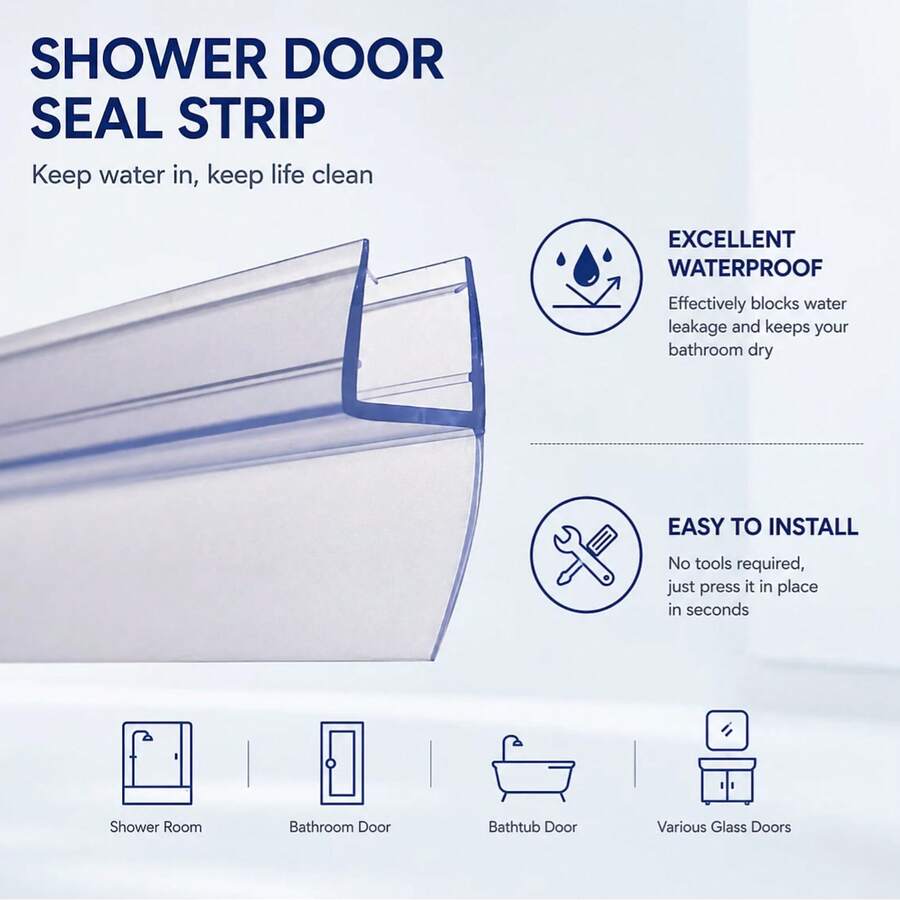 Shower Screen Bath Seal Strip For 10mm Glass,Up To 17mm Gap,900mm Adjustable - Shower Door Seal Strips - View 1