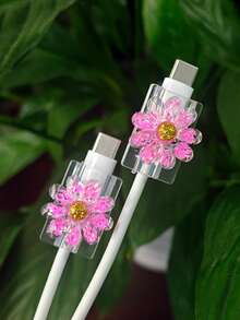 2pcs Crystal Flower Data Cable Anti-Breakage Protective Sleeve - Multicolor - View 1