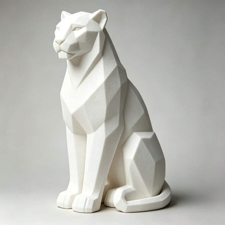 Minimalist Low Poly Leopard Sculpture Decor Ornament, Modern Home Decor, Suitable For Bedroom Nightstand, Living Room Fireplace Mantel, Entryway Decoration, Minimalist Premium Interior Styling - White - View 1