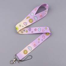1 Piece Kawaii Positive Quote ID Badge Holder With Lanyard, Cute Sunflower Cloud Heart Print Card Holder For Student Office Work, Lovely Gift - Multicolor - View 9