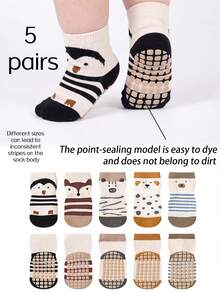 5 Pairs Cartoon Dot Grip Socks For Kids, Anti-Slip Breathable Toddler Socks, Cute Animal Design, Anti-Fall Walking Socks For Boys And Girls - Multicolor - View 4