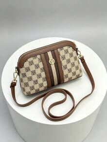 Brown Checkerboard Crossbody Bag For Women Faux Leather Purse With Gold Metal Lock Adjustable Strap Zip Closure - Multicolor - View 6