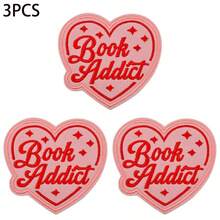 3pcs Heart-Shaped "Book Addict" Embroidered Iron-On Patches For Book Lovers, Suitable For Jeans, Hats, Jackets, Backpacks - Holiday Decoration & Commercial Promotion - Small Business Wholesale Fabric Patches - 3PCS-book - View 9