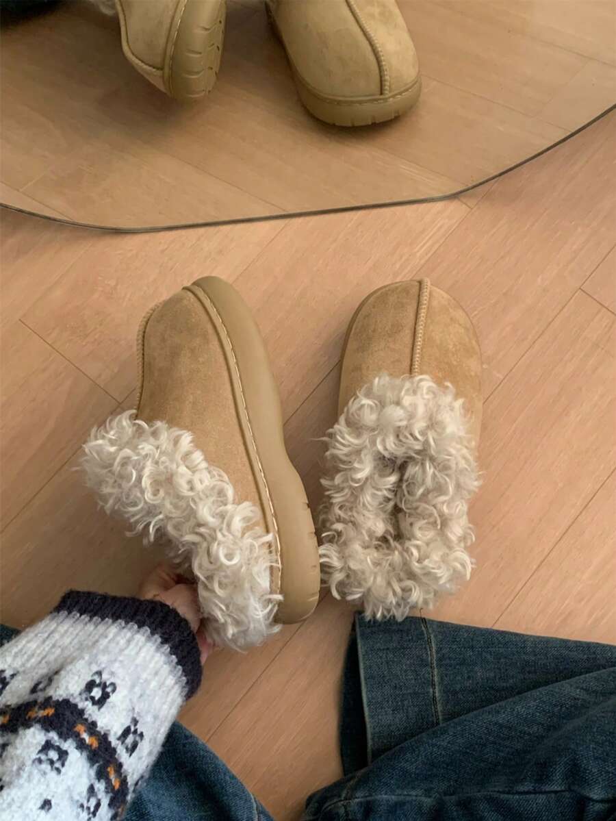 XIXITIAO Vintage Wearable Fuzzy Slippers For Winter, Non-Slip Warm Casual Versatile Moccasin Slippers For Women - Khaki - View 1