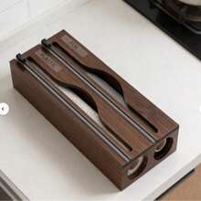 Cling Film Storage & Cutting Box, Foil & Cling Film Storage Box, Dual Compartment Cling Film Cutter, Rectangular, For Kitchen Cutting Cling Film & Aluminum Foil, Suitable For Back To School Season - Brown - View 1