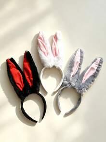 1pc Women's New Style Halloween Rabbit Ear Headband Plush Hairpin Party Headpiece Hair Accessory - Multicolor - View 11