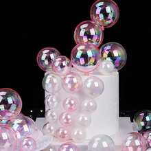 10pcs/30pcs Transparent Colorful Bubble Ball Cake Decor Toppers, Suitable For Birthday, Wedding, Anniversary Party DIY Cake Dessert Decoration Supplies - Multicolor - View 1