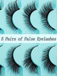 5 Pairs Full Strip False Eyelashes, Soft Fluffy Dense Natural Looking Lashes With Black Band For Daily & Party Makeup, Outer Corner Lengthening Design - View 5