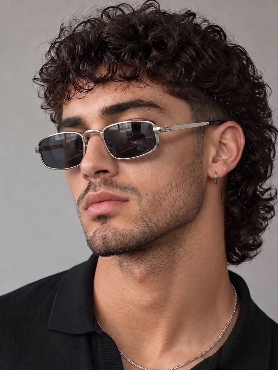 1 Pair Men's Silver Square Retro Small Frame Personalized Street Style Vacation Fashion Glasses - Silver - View 1