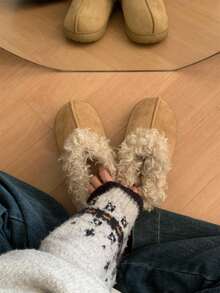 XIXITIAO Vintage Wearable Fuzzy Slippers For Winter, Non-Slip Warm Casual Versatile Moccasin Slippers For Women - Khaki - View 6