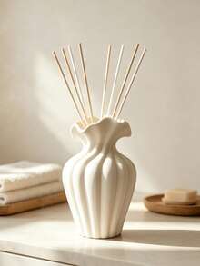 1pc Decorative Reed Diffuser Bottle With Wavy Pleated Edge And Twisted Body Design, Refillable Empty Bottle With Diffuser Sticks, Home Fragrance Decor For Kitchen, Living Room, Bedroom, Bathroom, Vanity, Tabletop Centerpiece, Housewarming Gift - A - View 3
