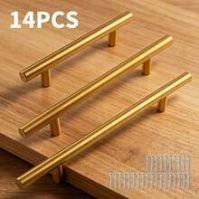 14pcs Gold Cabinet Handles, Matte Stainless Steel Kitchen Cabinet Door Pulls, Furniture Drawer Pulls, T-Shaped Hardware - Multicolor - View 3