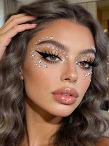 STARTTOOS Dekorasi Wajah 3D Laser Halloween Y2K dengan Rhinestone & Mutiara Imitasi, Hadiah Liburan, Dekorasi Mata, Wajah, dan Tubuh untuk Pesta Festival Musik, Stiker Rhinestone 1 buah/Paket - MultiWarna - View 3