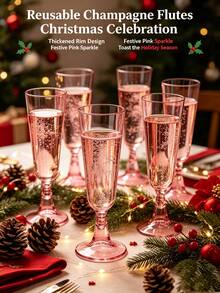 5oz Reusable Transparent Plastic Champagne Flute, Long Stem Wedding Party Cocktail Wine Glass - Random Styles - View 1