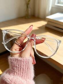 1 Pair Men's & Women's Square Casual Transparent Glasses, Minimalist Design, Comfortable & Portable, Back To School Accessory, For Daily Decoration, Reading, Gaming, Computer, Back To School, Non-Prescription, Decorative Only - Black - View 10