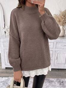 PoPoHouse Women's Autumn/Winter Loose Casual Commute Solid Color Turtleneck Long Sleeve Pullover Sweater - Brown - View 6