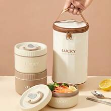 304 Stainless Steel Bento Box, Heated Lunch Container, 304 Stainless Steel Food Containers, Leak Proof, Microwave Heating, Stackable Insulated Bowl With Lid And Bag, Hot Food Warmer Container, For Student School Work, Round - Multicolor - View 3