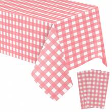 1pc/3pcs Pink And White Plaid Plastic Tablecloth, 54 X 108 Inch Disposable Rectangular Tablecloth, Suitable For Birthday, Graduation Party, Wedding, Anniversary, Bachelor Party, Theme Event Decoration - Multicolor - View 5