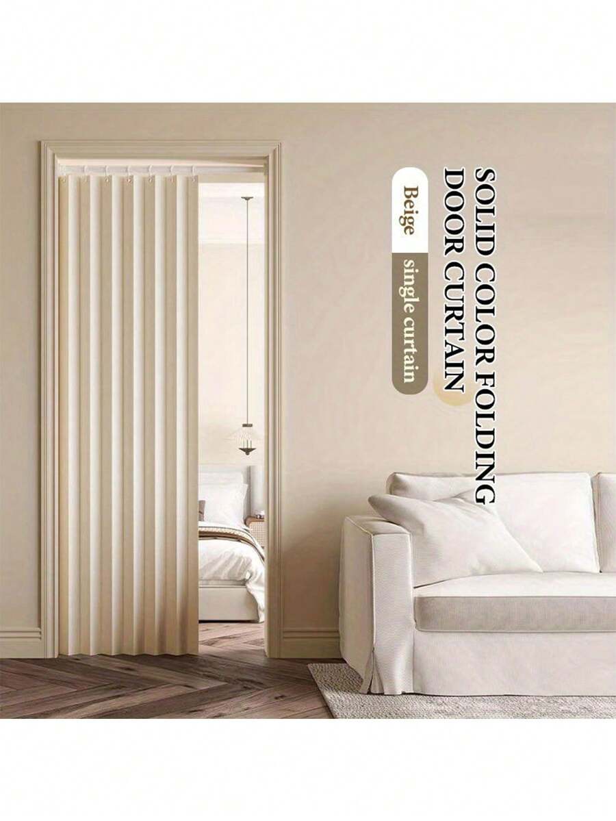 1pc Fashionable Foldable Door Curtain - With Heat Insulation Function, Made Of Textured Polyester Fiber Material, Comes With Installation Hooks, Suitable For Living Room, Bedroom Or Kitchen, Can Be Used To Create Private Space Or As Room Decoration Curtain. Belongs To Modern Style Curtain, Made Of Polyester Fiber, Suitable For Use As Living Room Curtain. - Multicolor - View 1