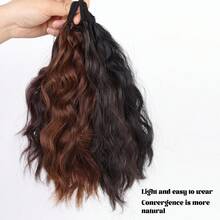 High Ponytail Wig With Water Wave Braided Twist, Cloud Perm Waterfall Half-Up Short Hair Fake Ponytail - Black - View 5