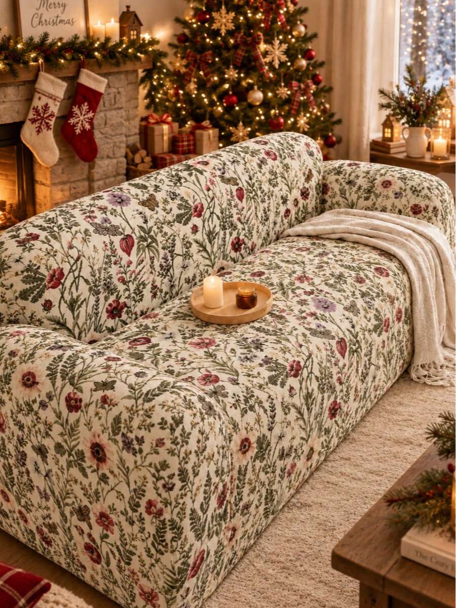 1pc Printed Milk Silk Sofa Cover + 1pc Matching Pillowcase, High Elasticity Removable Washable All-Season Full Stretch Sofa Slipcover, Suitable For Living Room, Patio, Garden, Poolside And More - Multicolor - View 1