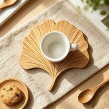 Ginkgo Leaf Shaped Wooden Coaster, Carved Leaf Pattern Water Cup Mat, Heat-Insulating Desktop Protection Pad, Creative Plant Shaped Decorative Coaster, Suitable For Kitchen, Dining Table, Home Decor - Multicolor - View 4