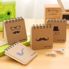 Mini Spiral Notebook, Small Pocket Notepad With Vintage Kraft Paper Cover, Men Style Mustache & Glasses Pattern, Portable Memo Notebook For Office School Daily Notes, 4 Packs > - one-size - View 8