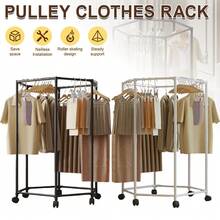 Hexagonal Rotating Clothes Hanger With Wheels, Independent Portable Metal Clothing Display Rack And Storage Rack, Suitable For Storage And Display In Laundry Rooms - Hexagonal Rotating Clothes Hanger Black - View 3