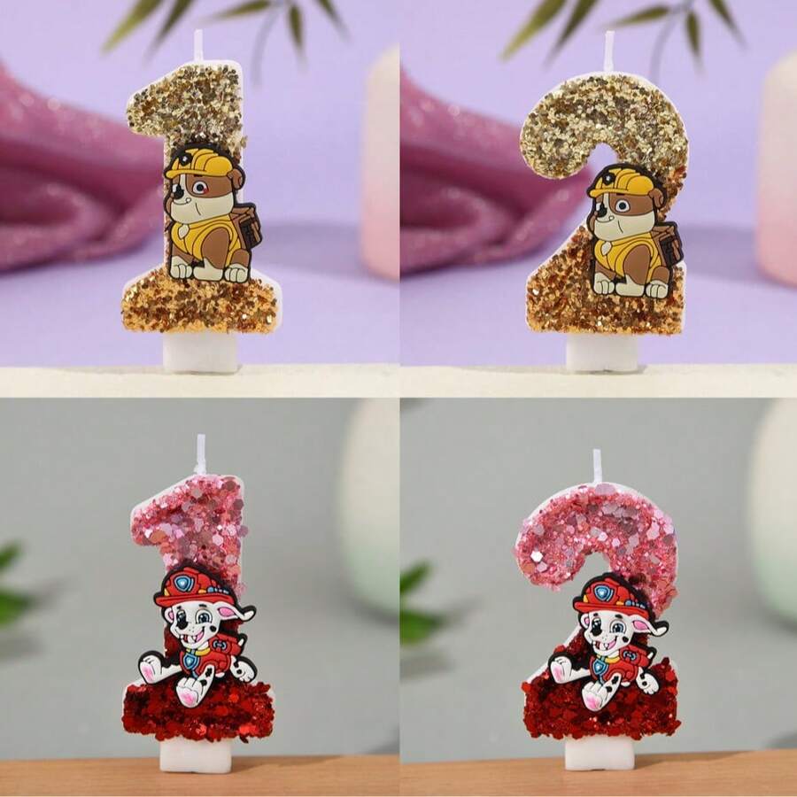 Paw Patrol 創意汪汪隊卡通 Skye 亮片數字蠟燭 0-9,生日蛋糕裝飾蠟燭派對 - 彩色 - 查看 1