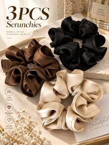 3pcs/Set Women's Champagne, Black, Brown Fashion Versatile Hair Scrunchies, Suitable For Bathing, Face Washing And Styling - Multicolor - View 1