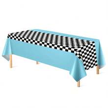 1pc/3pcs Black & White Checkered Tablecloth, 54 X 108 Inches, Theme Party, Racing Tablecloth, Suitable For Racing Birthday Party Decoration Supplies, Racing Party Gifts (Sky Blue) - Multicolor - View 5