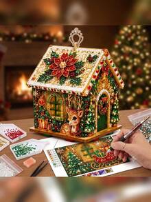 Kit Lukisan Berlian Rumah Natal 3D, Versi Dewasa, Dekorasi Liburan, Ornamen Pohon Natal Buatan Tangan, Hadiah Kerajinan Rumah - Set - View 4