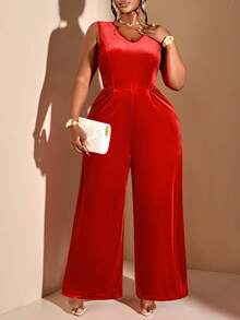 BIUBIU Luxurious Plus Size Long Jumpsuit With A Deep V Neck Sleeveless Design And A Gorgeous Backless Bow Accent For Holiday Parties - Redwood - View 1