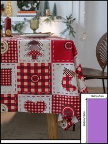 1pc Red And White Classic Patchwork Plaid Christmas Print Tablecloth, Traditional Country Style, Round Stain-Resistant Protective Table Cover, Functional Outdoor Decorative Tablecloth For Outdoor Patio, Winter Holiday Gathering Scenes - Red - View 18