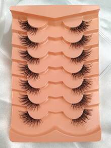 7 Pairs Half Lashes Natural Look Cat Eye False Eyelashes Criss Crossed Eyelashes Clear Band Short 3D Faux Mink Eyelashes Accent Lashes End Lashes Corner Eyelashes 3/4 Lashes - Black - View 5