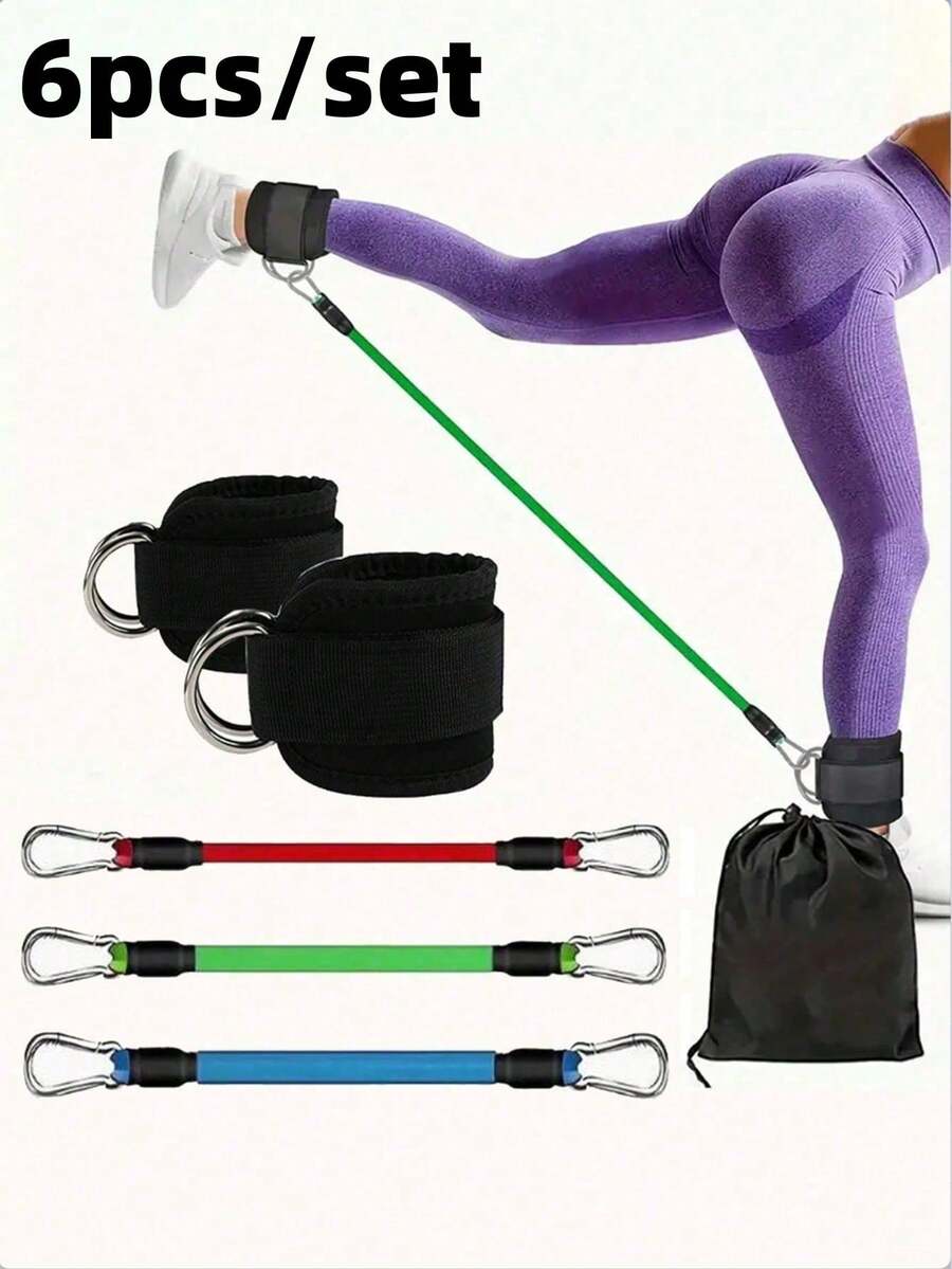 6pcs/Set Ankle Resistance Bands Set With Ankle Straps, 10/20/30lbs Leg Resistance Exercise & Workout Bands For Glute Activation, Leg & Butt Exercises, Pilates, Home Fitness Training